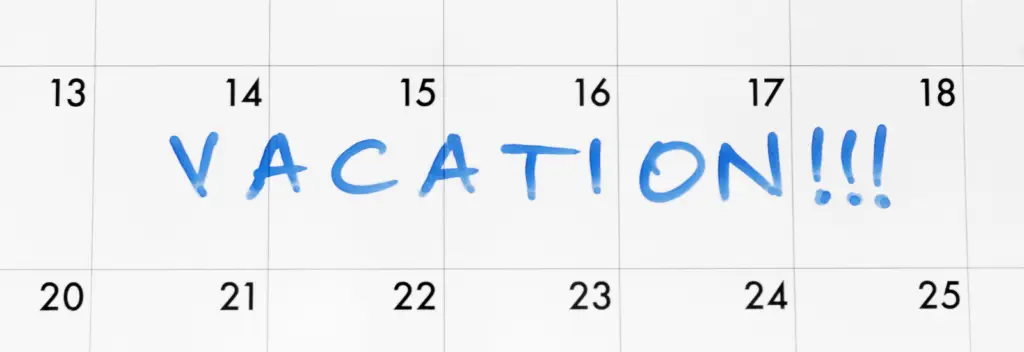 Kalender mit Vacationaufschrift