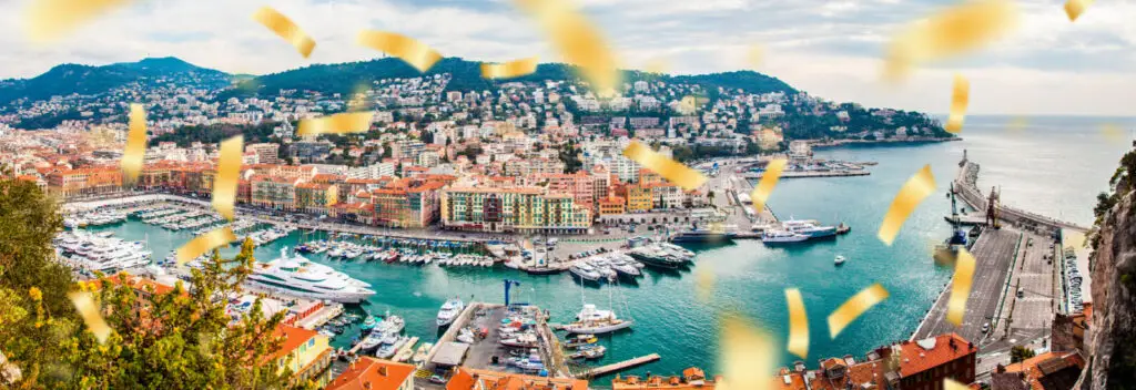 Nizzas Küste mit Konfetti