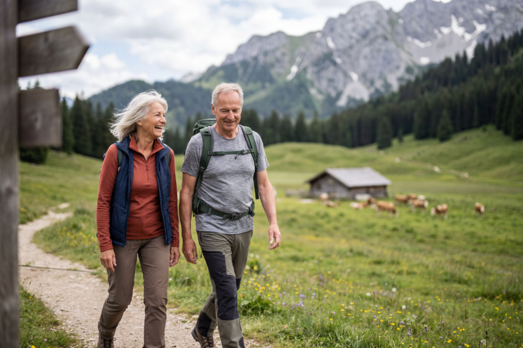 Paar beim Wandern in den Bergen in Österreich