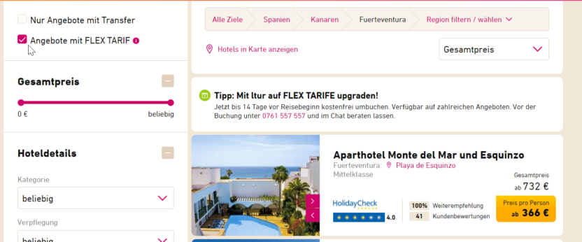 Mit dem Flex Tarif sorglos Urlaub buchen
